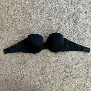 DKNY 34DD Black lace strapless push up bra